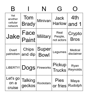 Super Bowl LVII Bingo Card