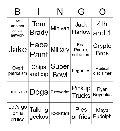 Super Bowl LVII Bingo Card