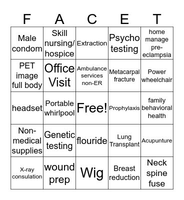 Facets Bingo Card