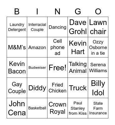 Super Bowl Commercial (2) 2023 Bingo Card