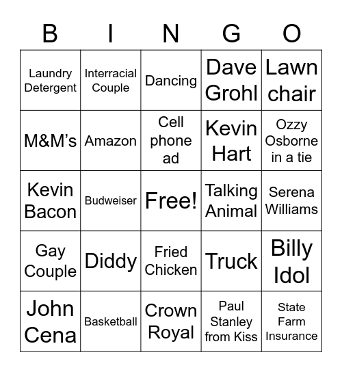 Super Bowl Commercial (2) 2023 Bingo Card