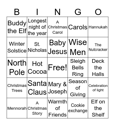 Holiday Bingo Card