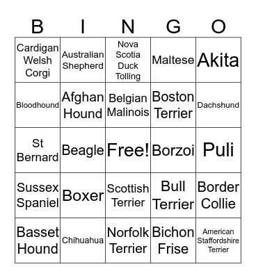 Dog Bingo Card
