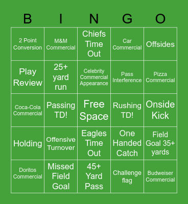 Super Bowl 2023 Bingo! Bingo Card