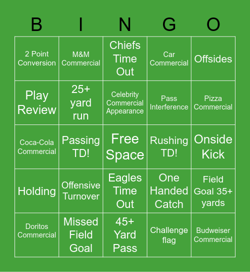 Super Bowl 2023 Bingo! Bingo Card