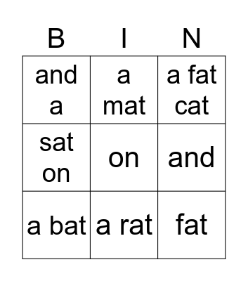 A Fat Cat Bingo Card