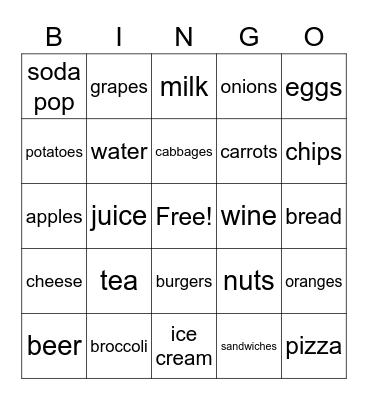 FOODS-DRINKS Bingo Card