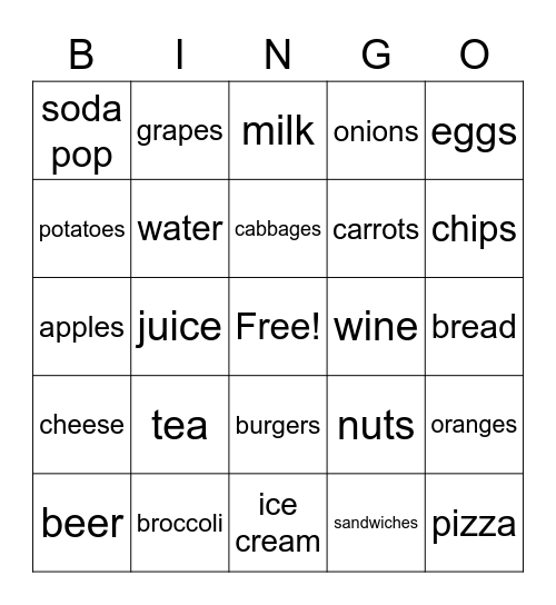Foods & Drinks Bingo Card