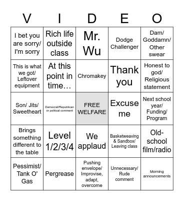 B-Roll Bingo Card