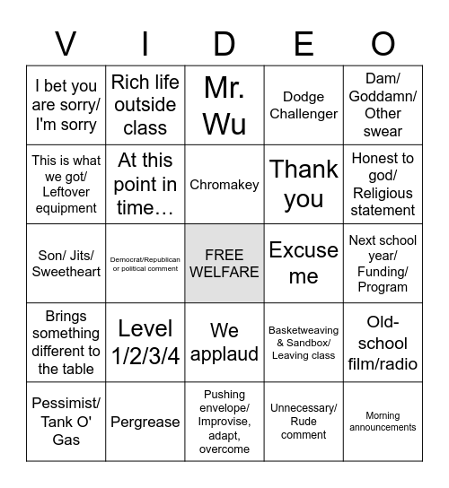 B-Roll Bingo Card