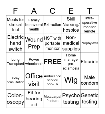 Facets Bingo Card