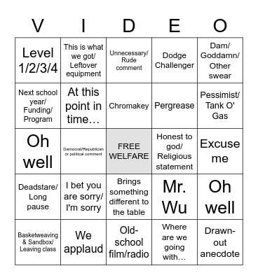B-Roll Bingo Card
