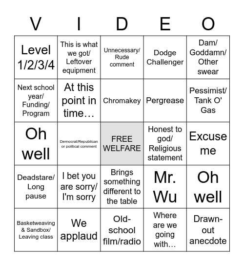 B-Roll Bingo Card