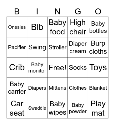 Baby Bingo Card
