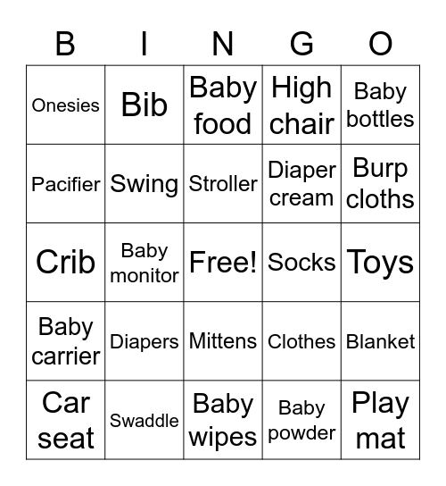 Baby Bingo Card