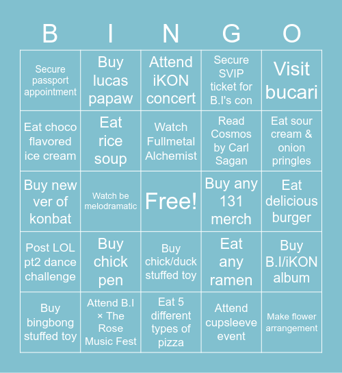 Kim Hanbin Bingo Card