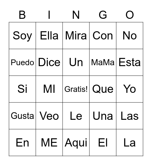 Bingo en espanol Bingo Card