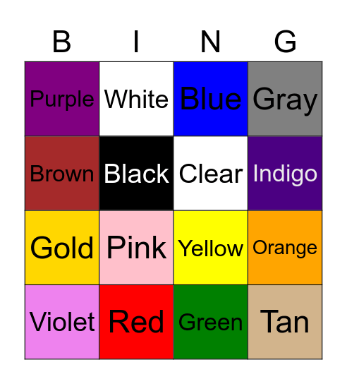 Color Bingo! Bingo Card