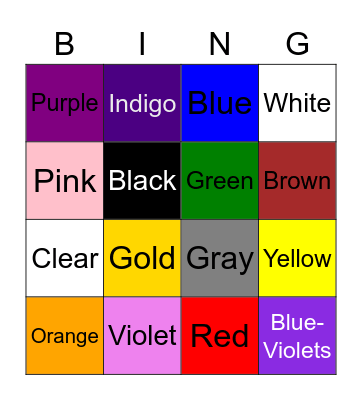 Color Bingo! Bingo Card