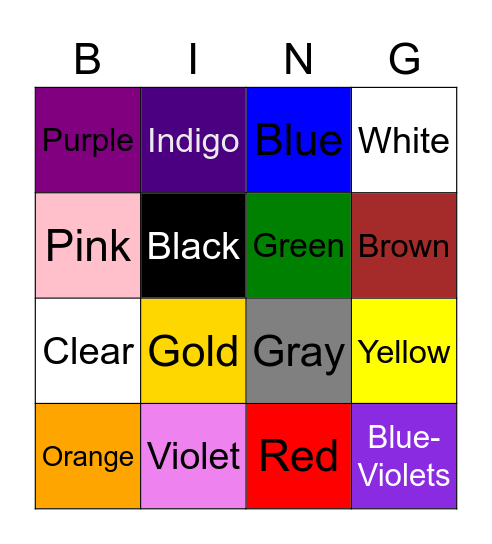 Color Bingo! Bingo Card