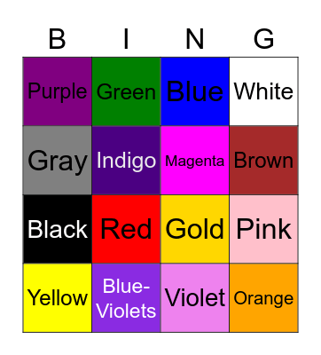 Color Bingo! Bingo Card