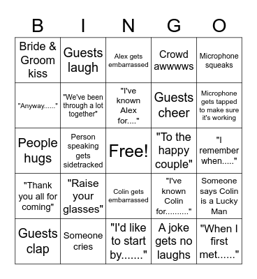 Wedding Speech Bingo Card