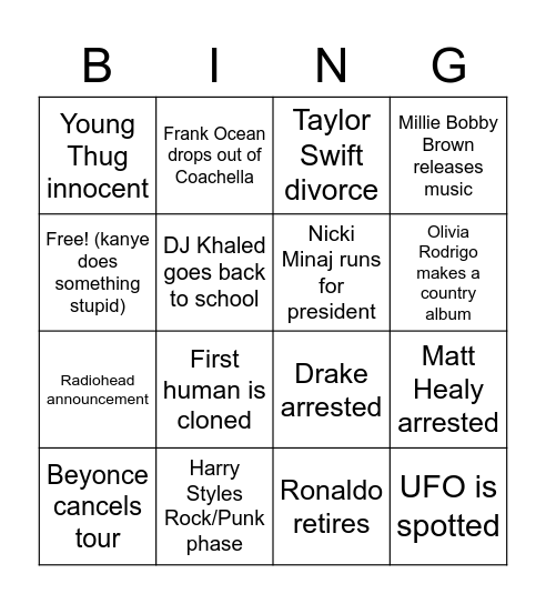 2023 bingo Card