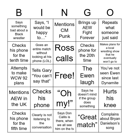 Ewen Bingo Card