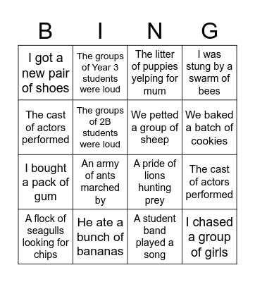 Noun Groups BINGO Card