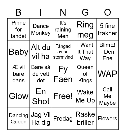 Musikkbingo norsk 2 Bingo Card