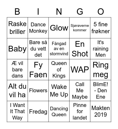 Musikkbingo norsk 3 Bingo Card