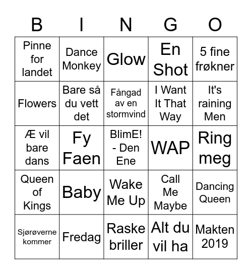 Musikkbingo norsk 2 Bingo Card