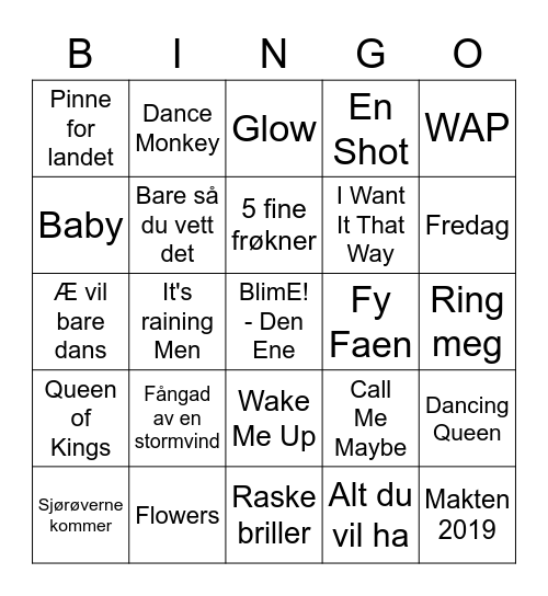 Musikkbingo norsk 1 Bingo Card