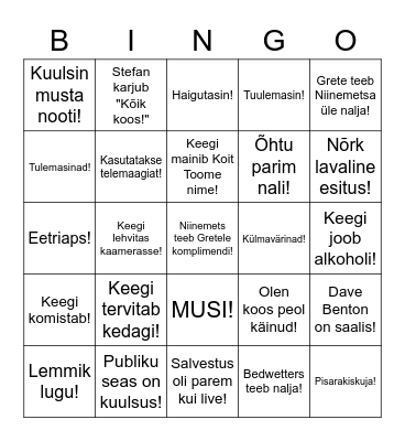 EESTI LAUL 2023 Bingo Card