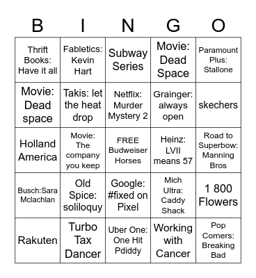 Super Bowl 57 Bingo Card