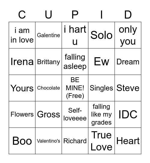 Valentine's BINGO Card