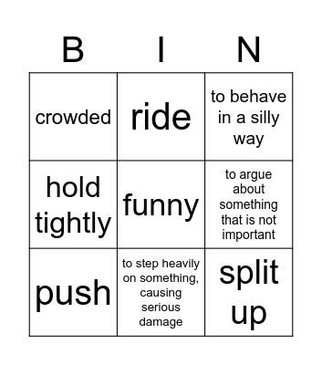 Vocabulary Bingo Card