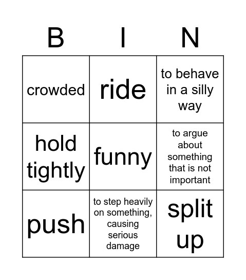 Vocabulary Bingo Card