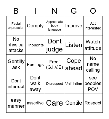 Charlie's DBT Bingo Card