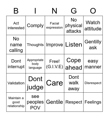 Charlie's DBT Bingo Card