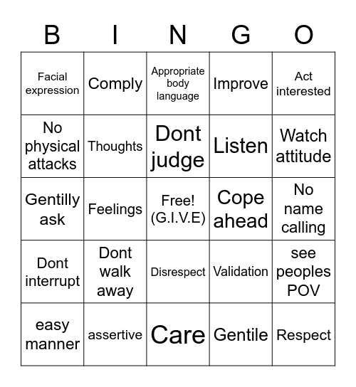 Charlie's DBT Bingo Card