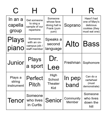 Choir Bingo! Bingo Card