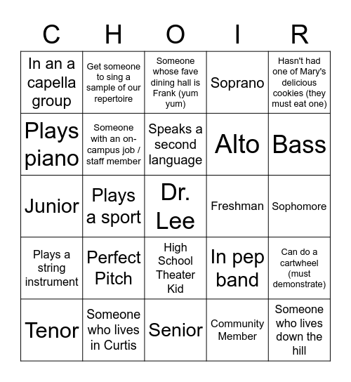 Choir Bingo! Bingo Card