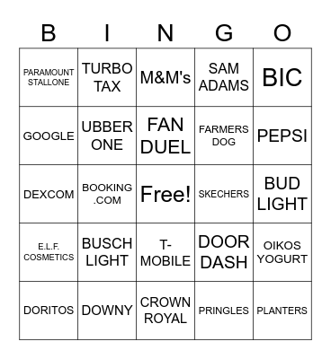 SUPER BOWL IVII Bingo Card