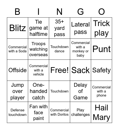 Football Bingo Card