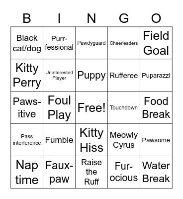 Pet Football Bingo Card