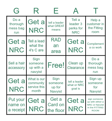 Great Bingo Card