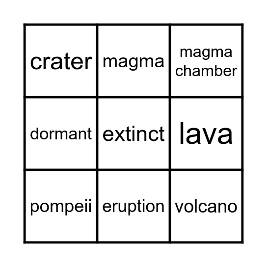Volcano Vocab Bingo Card