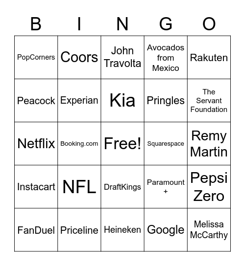 Super Bowl 2023 Bingo Card