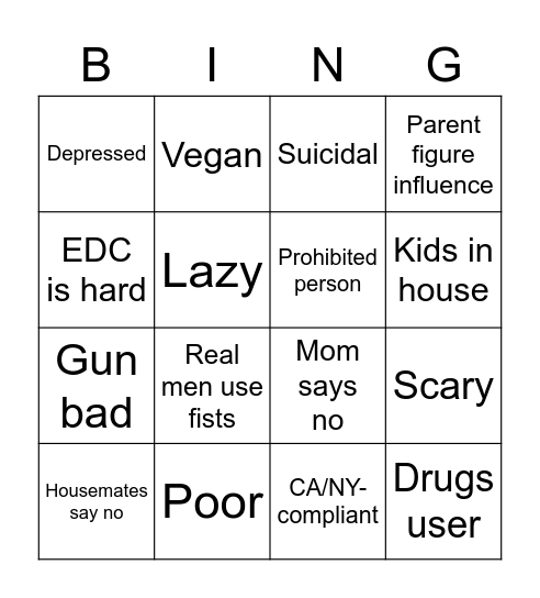 No gun? Bingo Card